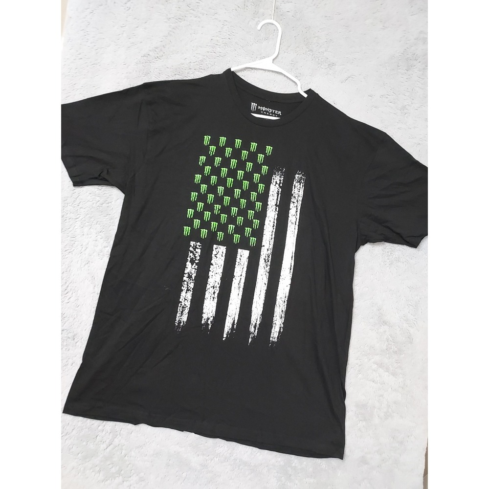 Monster Energy Shirt Mens XL American Flag Graphic Black Motocross Racing Crew